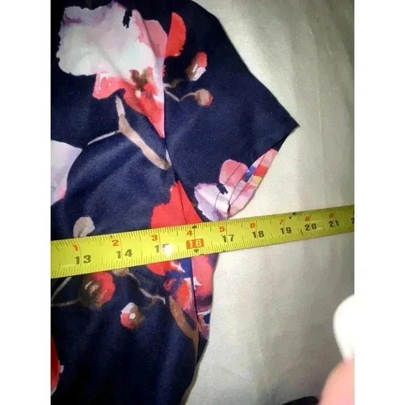 Ellen Tracy Blue Floral A Line Dress Lined Short Sleeve - Picture 7 of 11